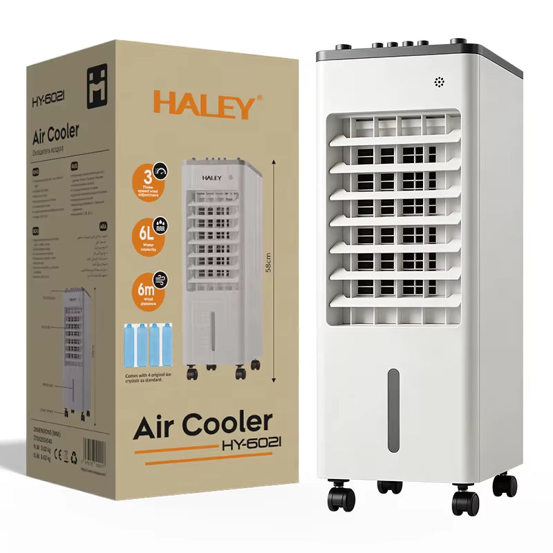 HALEY Evaporative Air Cooler Mobile Air Conditioner Fan New Water-Cool Household Cooling for Car Garage Hotel Plastic Material