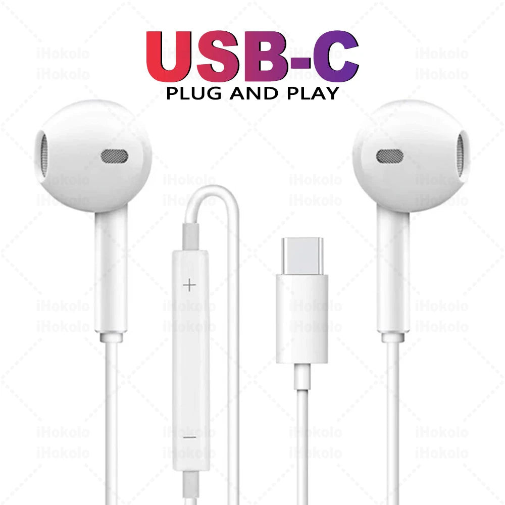 Original Wired Earphones for Apple Iphone 17 Pro Max16 15 14 13 12 11 Mini USB C Headphones Type C with Microphone Stereo Earbud
